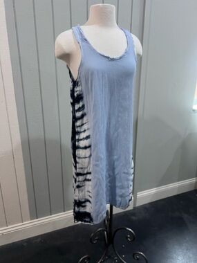 Storia Blue and Black Tie-Dye Tank Dress